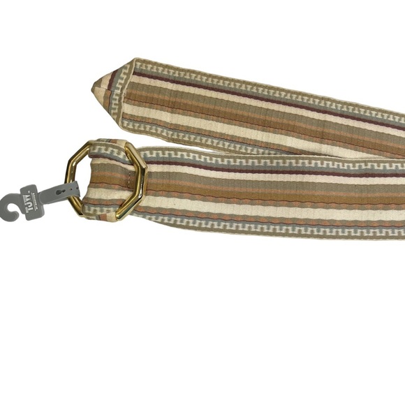 Vintage TJW by Mervyn’s Striped Wide Fabric Gold Octagon Buckle Belt - Picture 4 of 11